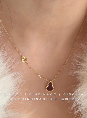 红色不掉色钛钢招财葫芦锁骨链