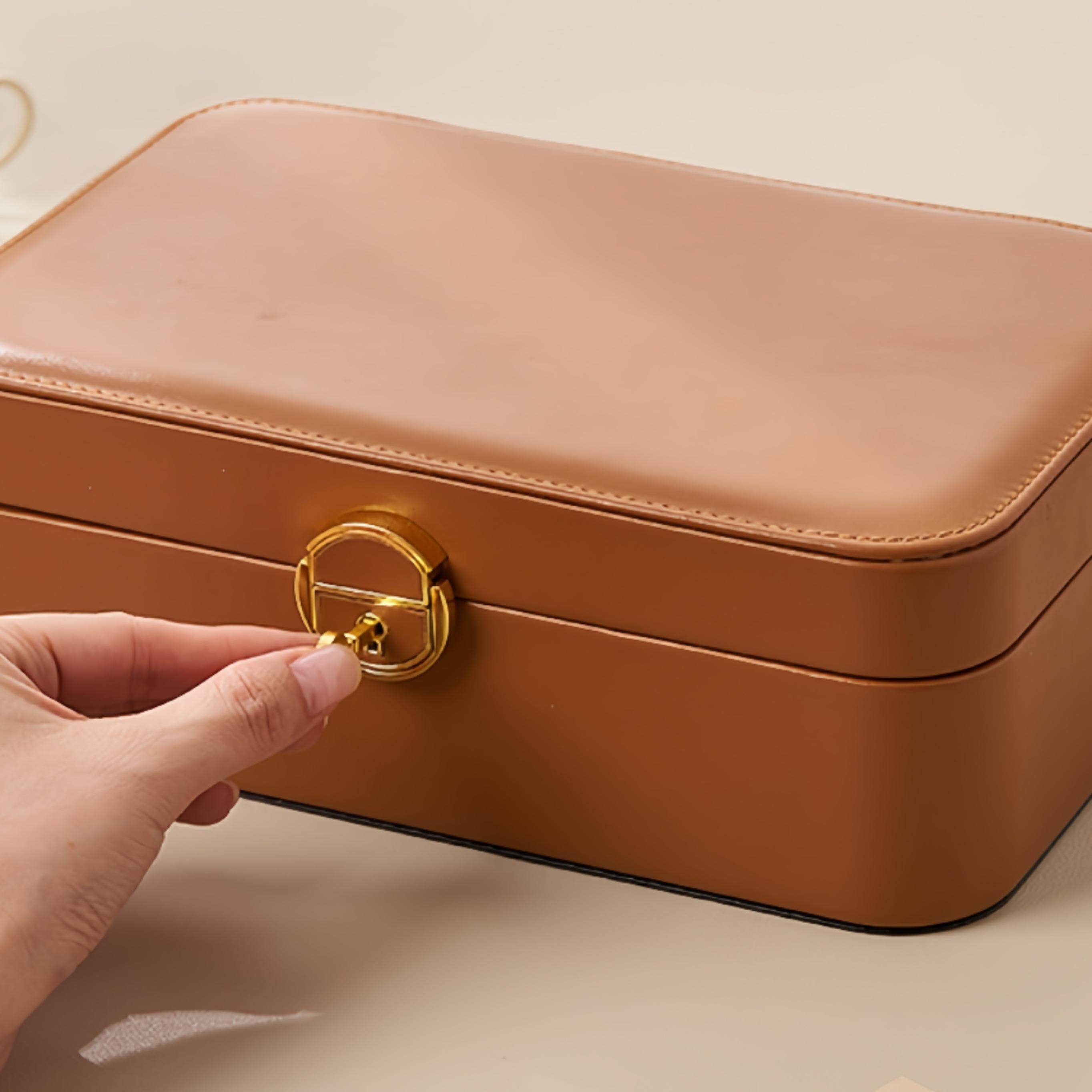 新款双层珠宝收纳盒项链耳环戒指饰品桌面收纳高档带锁多格首饰盒,淘宝优惠券,粉丝福利购,淘宝优惠卷