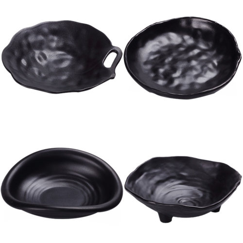 密胺黑色磨砂餐具艺术创意树叶圆盘小吃碟酒店餐厅菜碟菜盘凉菜盘 - 图3