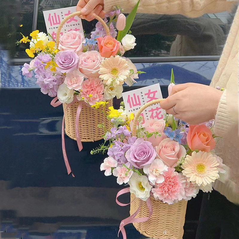 春天母亲节藤编鲜花手提花篮高级感妈妈节牛皮盒花束奶茶礼盒贺卡,淘宝优惠券,粉丝福利购,淘宝优惠卷