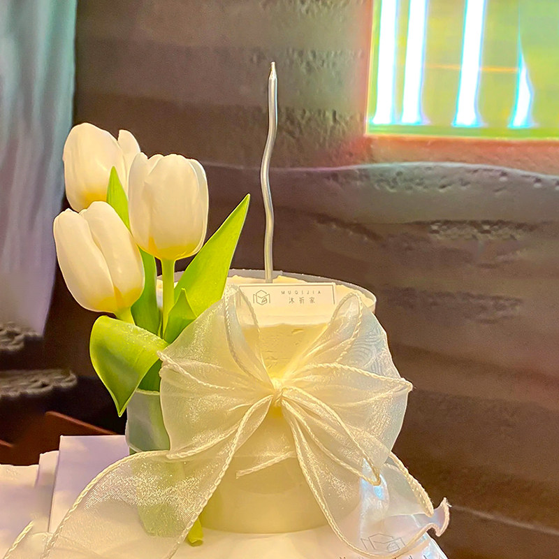 3.8女神节小清新白色郁金香蛋糕装饰纯色女王节日甜品蝴蝶结丝带,淘宝优惠券,粉丝福利购,淘宝优惠卷