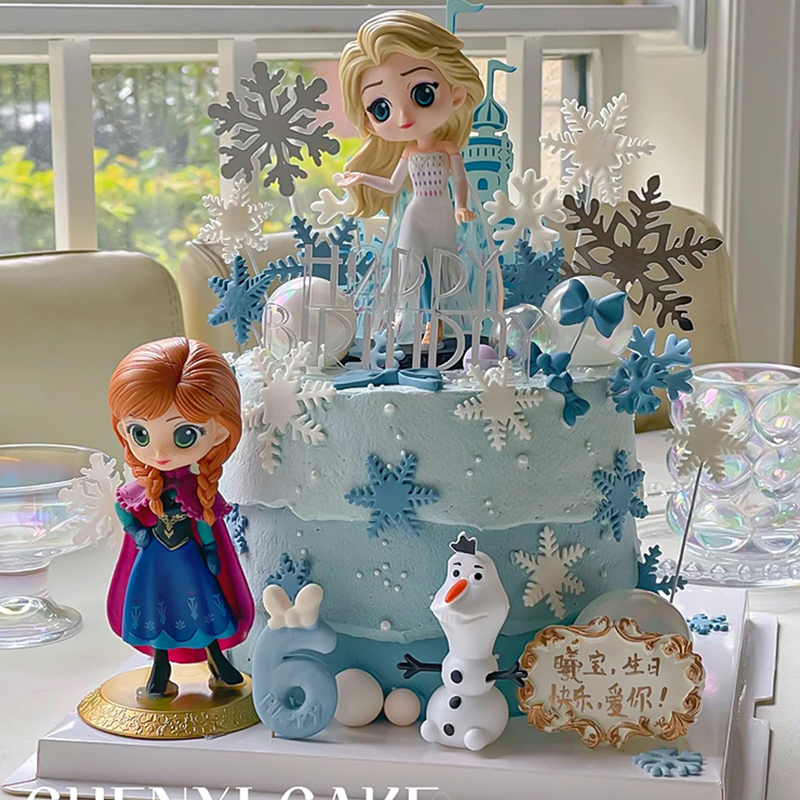 冰雪奇缘四代爱莎安娜公主蛋糕装饰小仙女生日雪宝雪花城堡hb插件 - 图3