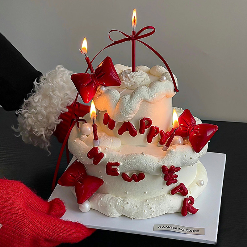2025新年元旦跨年简约风蛋糕装饰立体蝴蝶结DIY丝带铅笔蜡烛插件,淘宝优惠券,粉丝福利购,淘宝优惠卷