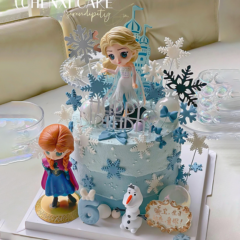 冰雪奇缘四代爱莎安娜公主蛋糕装饰小仙女生日雪宝雪花城堡hb插件 - 图1