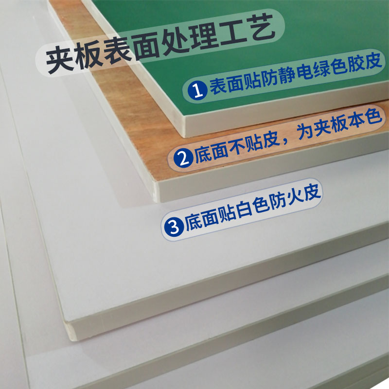 15厘18厘多层板表面贴防静电绿色胶皮四周直边 封T型边工作台面板