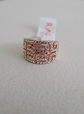 75C-21-22小号17号/16号玫瑰金色镶钻吉祥回字纹女士戒指