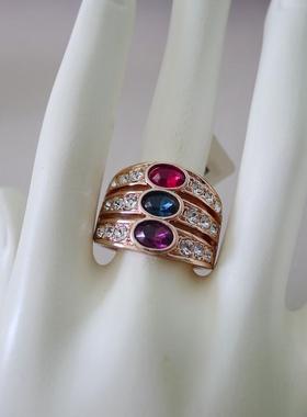 76A大号19号内径1.9CM镶嵌钻彩色锆石女士戒指