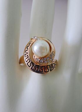 76A-13中号18号玫瑰金色仿珍珠女士戒指内径1.8CM