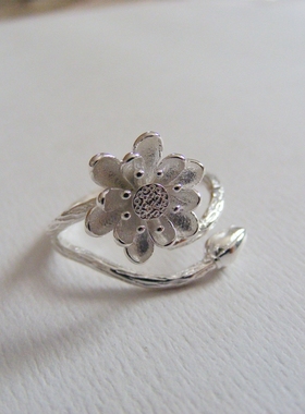 素银银白色文艺戒指子尾E005环枝