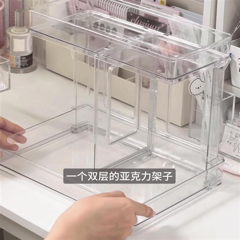 简约奶油风书架桌面置物架学生书本多层收纳架办公室洞洞板收纳 - 图1