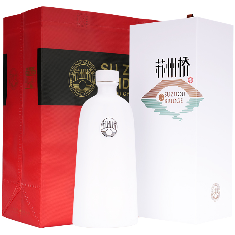 苏州桥白瓷白酒整箱粮食酒浓香型52度送礼礼盒新江南酒水双瓶礼袋