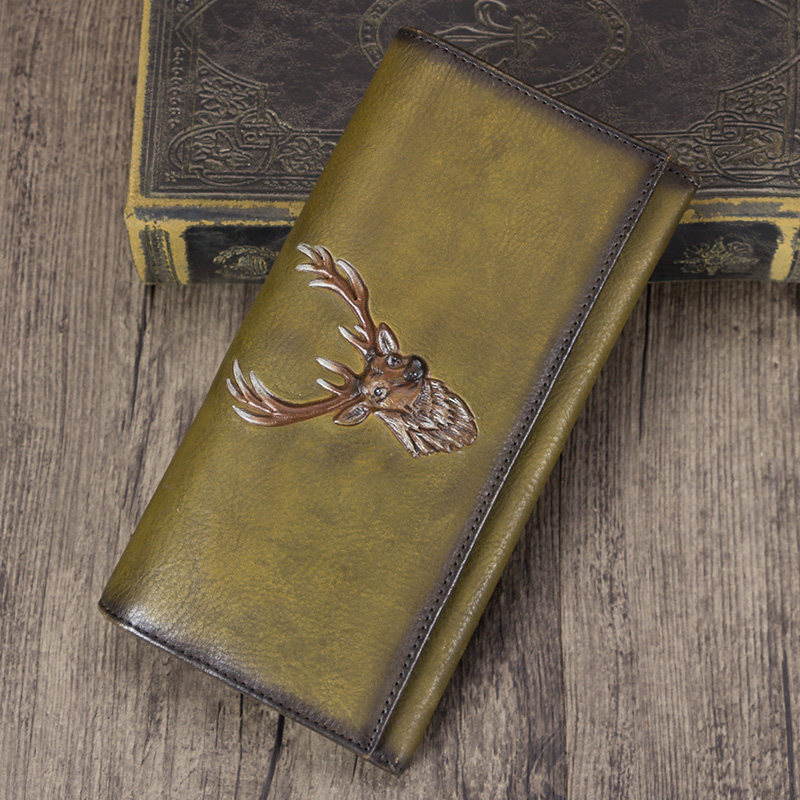 男士手工头层长款大容量牛皮钱夹 古时袋钱包