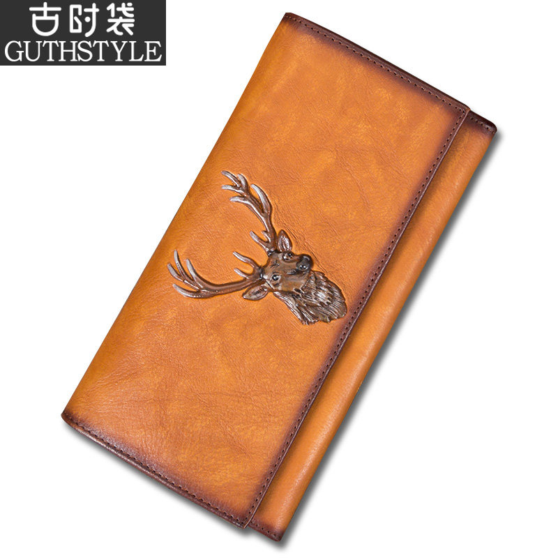 男士手工头层长款大容量牛皮钱夹 古时袋钱包
