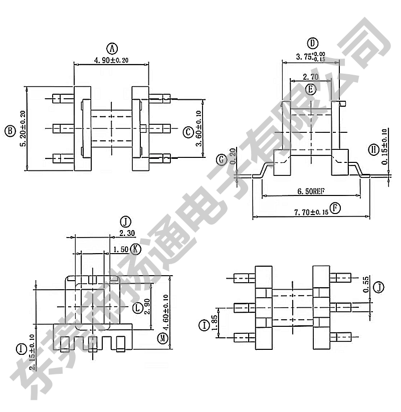 EE5.0高频变压器通讯骨架单槽贴片3+3针0501骨架磁芯-图0