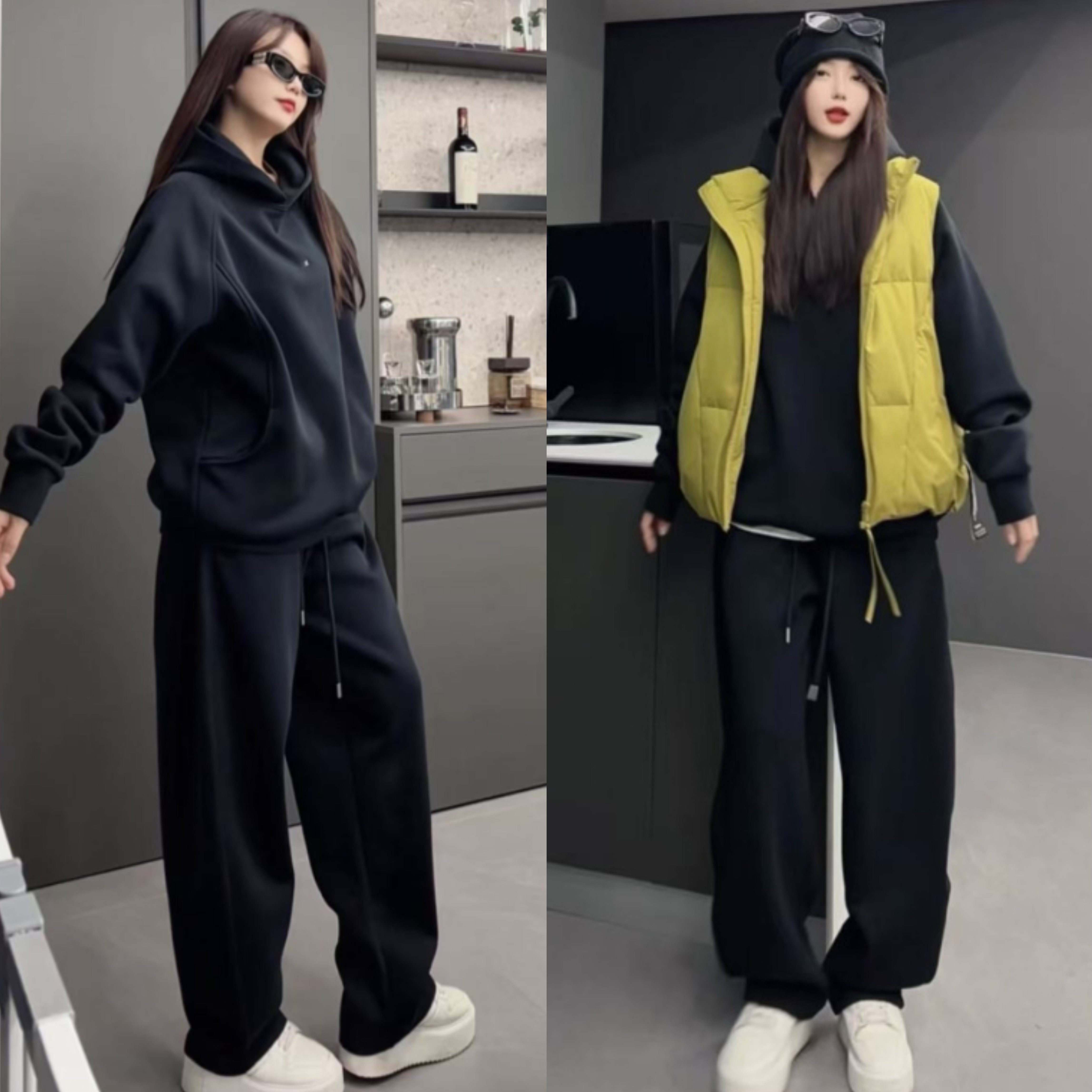 秋冬加绒加厚纯色连帽卫衣休闲裤套装男宽松休闲香蕉裤卫裤两件套,淘宝优惠券,粉丝福利购,淘宝优惠卷