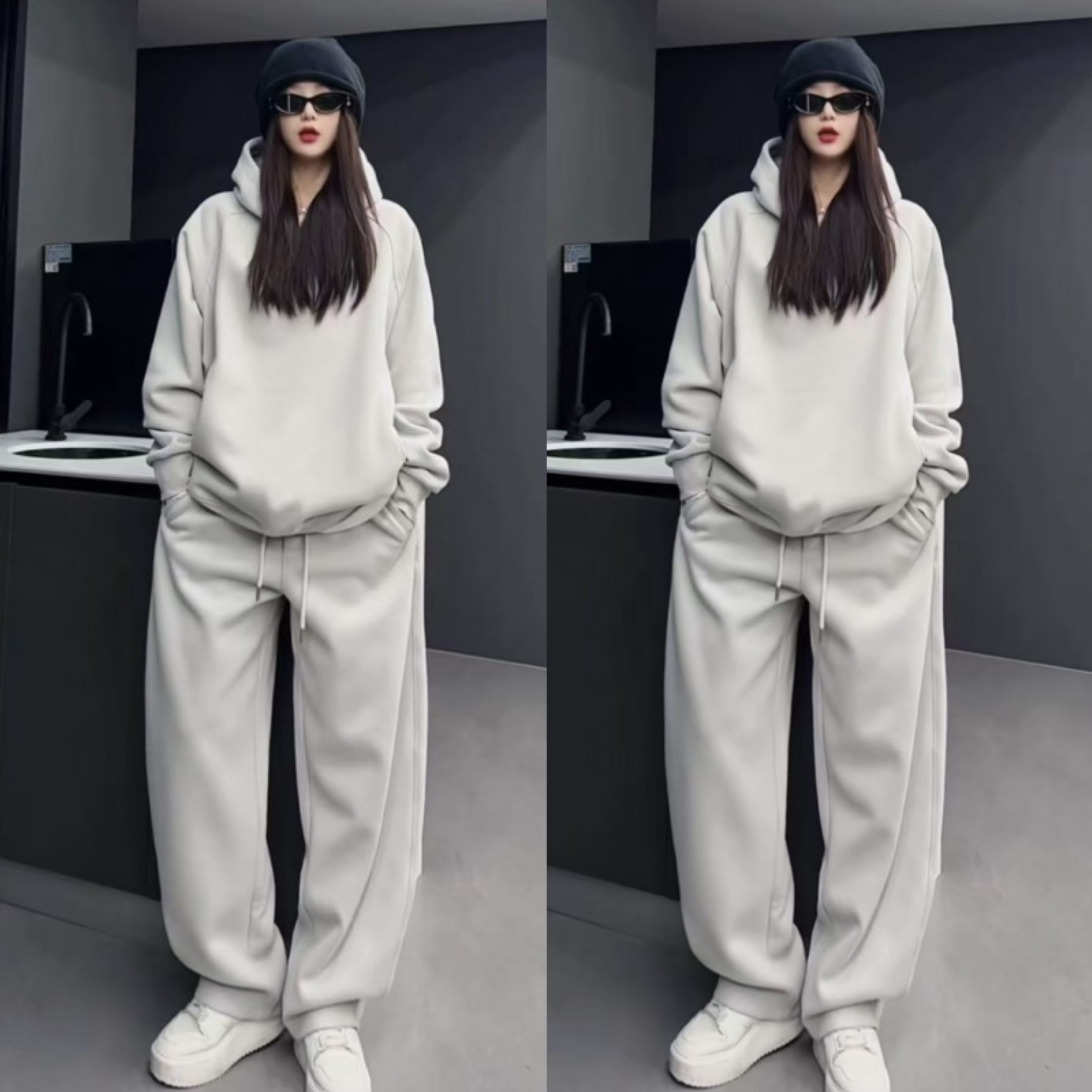 秋冬加绒加厚纯色连帽卫衣休闲裤套装男宽松休闲香蕉裤卫裤两件套,淘宝优惠券,粉丝福利购,淘宝优惠卷