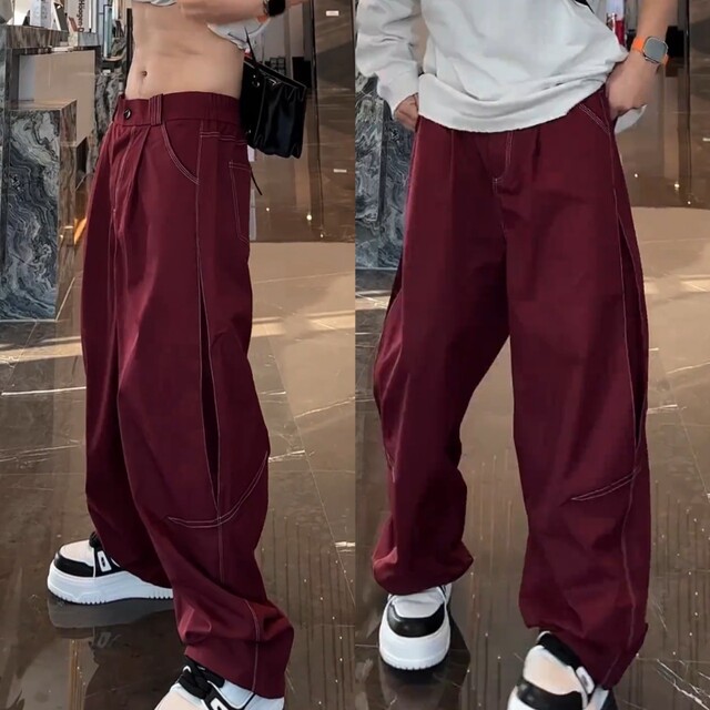 Autumn new top-stitched scimitar wide-leg casual pants