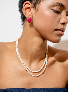 欧美出口余少量官同款CH淡水珍珠叠戴项链