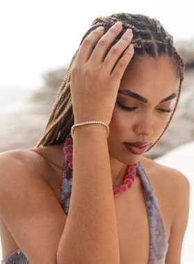 出口余CH 3mm锆石手链 绿宝石手链女金色电镀绿纳米白色手链