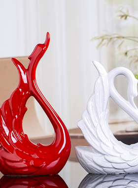 客厅比翼天鹅酒柜装饰品陶瓷摆件