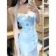 Super fairy ແລະງາມຕາຫນ່າງ suspender dress ສໍາລັບແມ່ຍິງ summer ໃຫມ່ກະເປົ໋າພັກຜ່ອນ seaside ປົກກະຕິ hip fishtail pinch ແອວ skirt ຍາວ