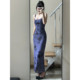 ທຸກປະເພດຂອງ charming waist-cinching Royal sister style slim-fit hip-hugging skirt suspender dress pure lust swing collar printed purple backless net