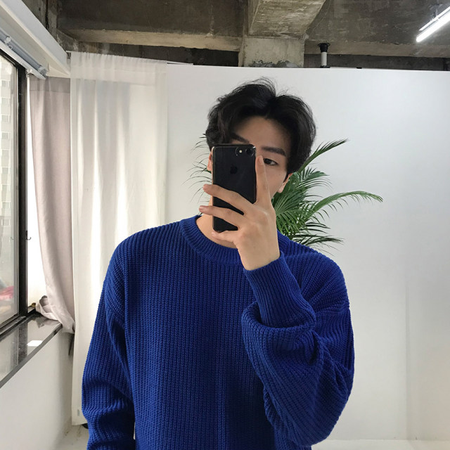 Mrcyc men's sweater knit sweater autumn and winter small fresh bottoming shirt slots round neck Japanese casual warm sweater