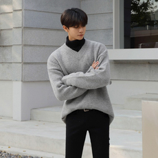 Ветровка мужская mrcyc马海毛v领毛衣男韩版潮宽松纯色打底针织衫冬季加厚线衣外穿