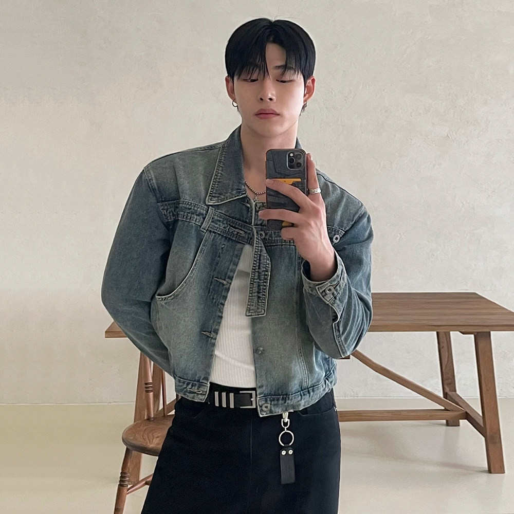 MRCYC复古水洗牛仔夹克男秋季宽松短款外套韩系潮流百搭翻领上衣,淘宝优惠券,粉丝福利购,淘宝优惠卷