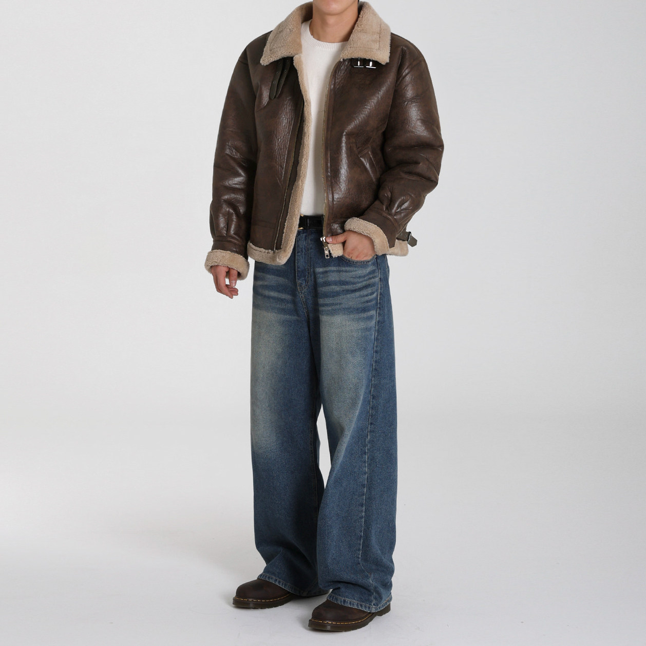 MRCYC羊羔毛翻领pu皮棉衣男士冬季宽松保暖加厚棉服韩系通勤穿搭,淘宝优惠券,粉丝福利购,淘宝优惠卷