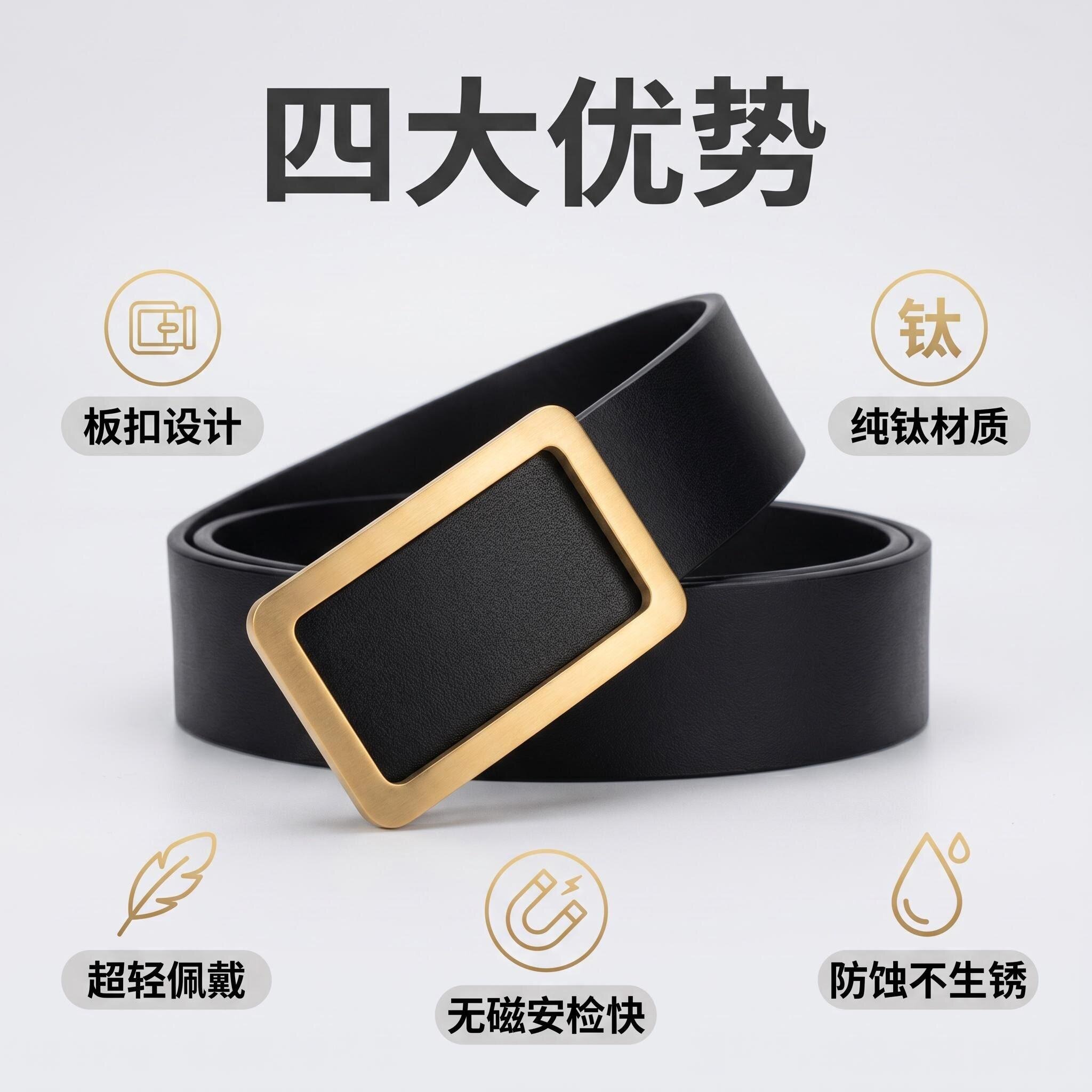 防敏纯钛板扣3.5字母扣头双针平滑扣3.8cm裤带扣口字扣O型皮带扣