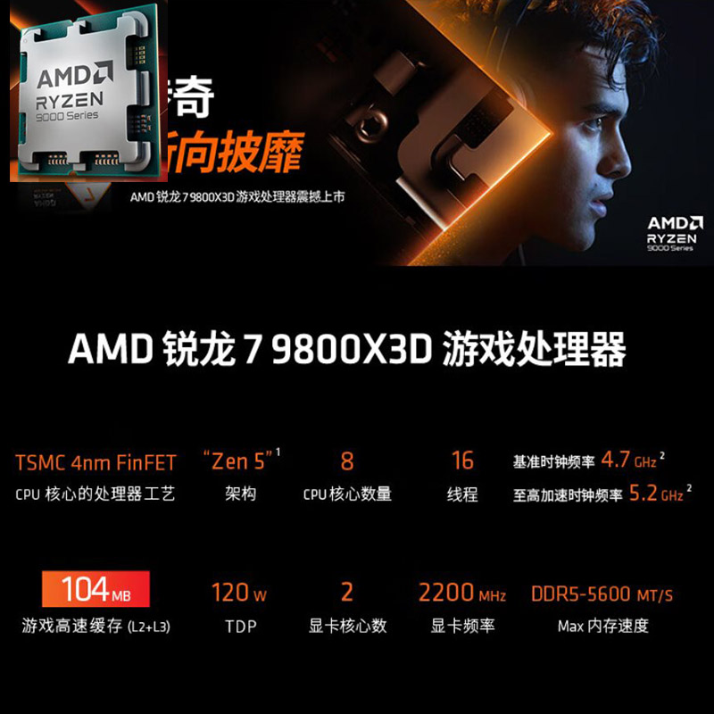 AMD锐龙cpu 5600x/5700x/9500f/7800x3d/9600x/9700x/9800x3d散片 - 图2