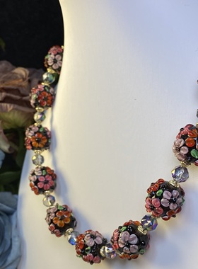 中古饰品立体穆拉诺花珠纯手工琉璃颈链卡16原创复古项链耳饰套装