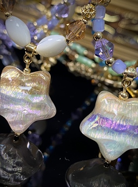 进口多色人鱼姬星星吊坠颈链多巴胺色公主简约叠戴原创设计项链