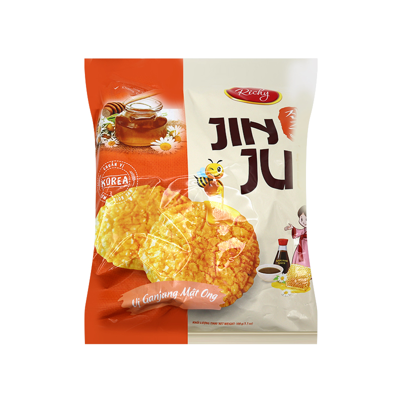 裸价临期 越南进口 RICHY JINJU蜂蜜味牛奶味金色米饼100g-145g - 图0