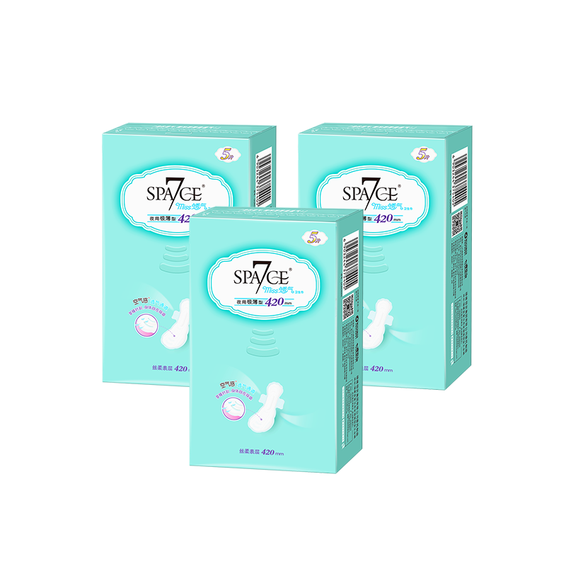 spa7ce旗舰店七度空间space7卫生巾miss透气极薄姨妈巾女超长夜用420mm5片*3包1