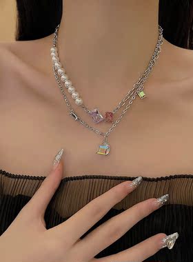 韩国新款双层珍珠项链女ins潮个