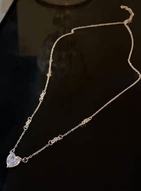 韩国新款简约精致锆石爱心吊坠项