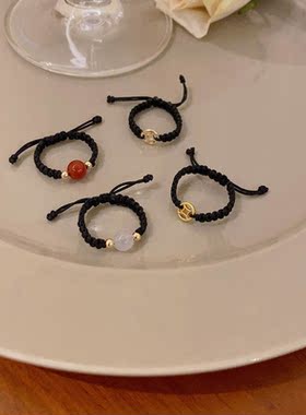 国潮轻奢小众相思红豆编织戒指女