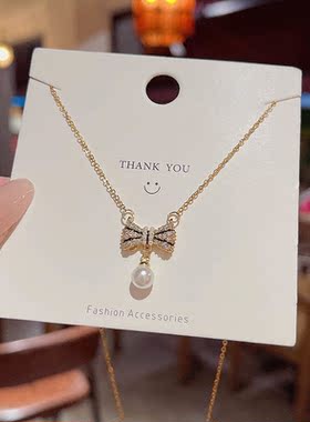 韩国新款甜美小清新蝴蝶结珍珠项