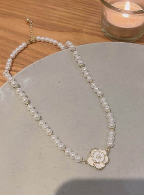 韩国新款轻奢小众山茶花项链女i