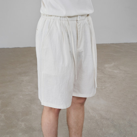 NYHSUGOO/南乙夏季新款苎麻混纺工艺五分裤男士轻薄3687抽绳短裤