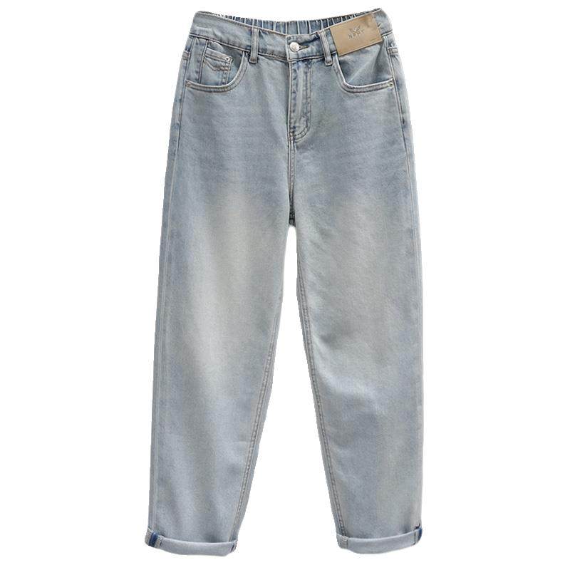 法国Rouje tusse浅色半松紧高腰牛仔裤女哈伦裤宽松显瘦萝卜裤夏,淘宝优惠券,粉丝福利购,淘宝优惠卷