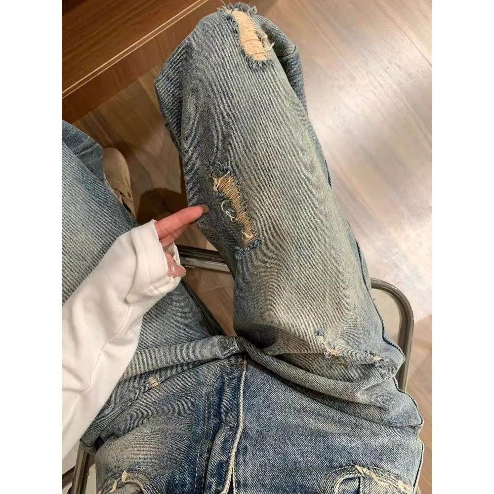 150小个子覆古破洞直筒牛仔裤女春秋新款高腰乞丐裤百搭阔腿裤,淘宝优惠券,粉丝福利购,淘宝优惠卷
