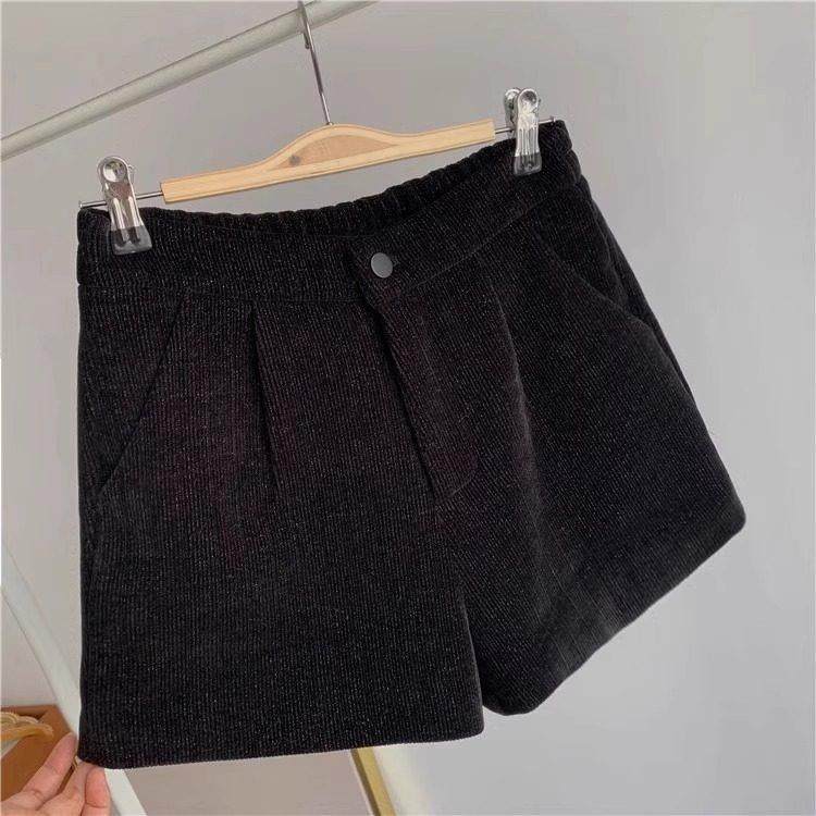 ROUJE NAIVE黑色灯芯绒短裤女秋冬季大码胖mm阔腿高腰显瘦A字靴裤,淘宝优惠券,粉丝福利购,淘宝优惠卷