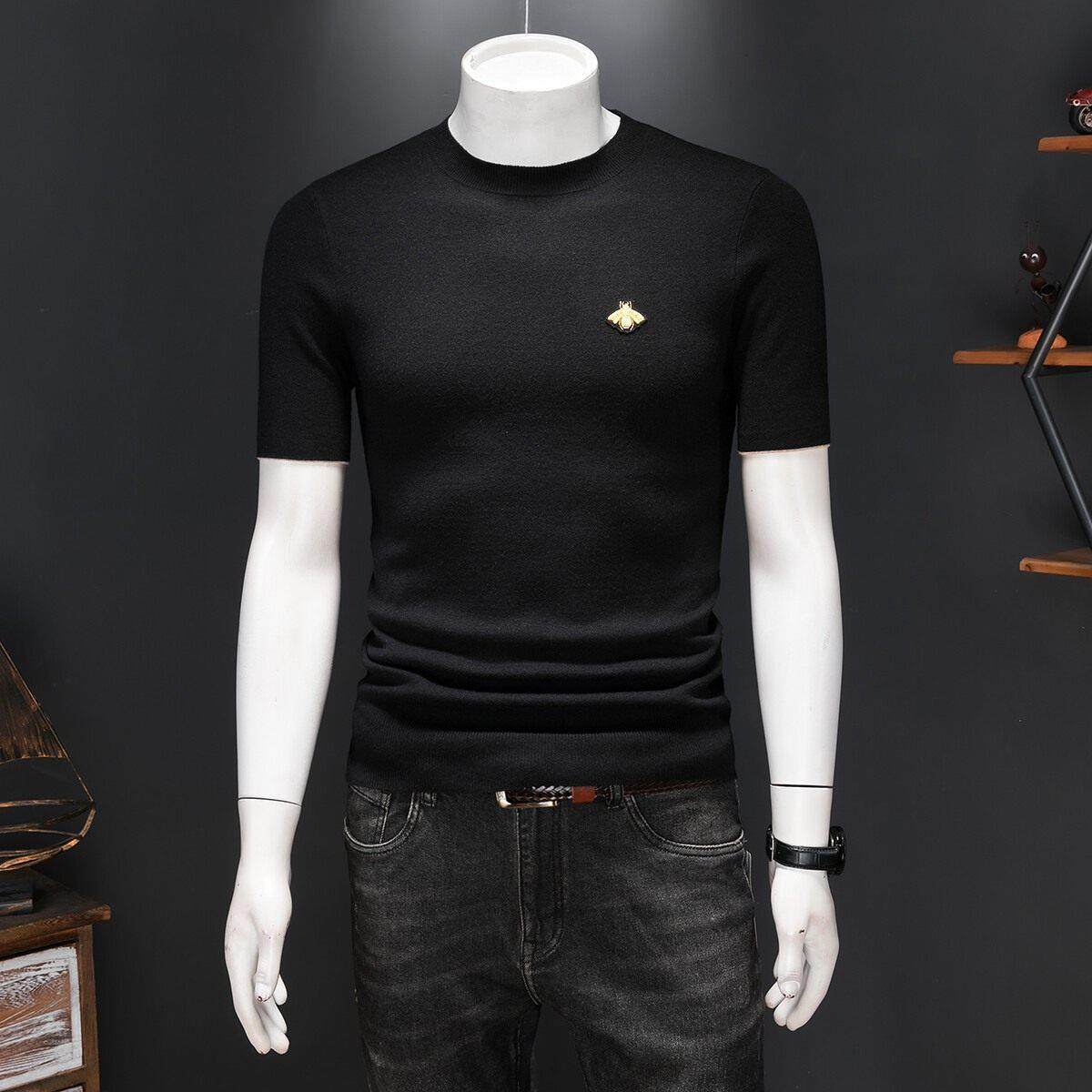 秋冬季男装半高领时尚刺绣短袖羊毛衫韩版修身套头毛衣打底针织衫,淘宝优惠券,粉丝福利购,淘宝优惠卷