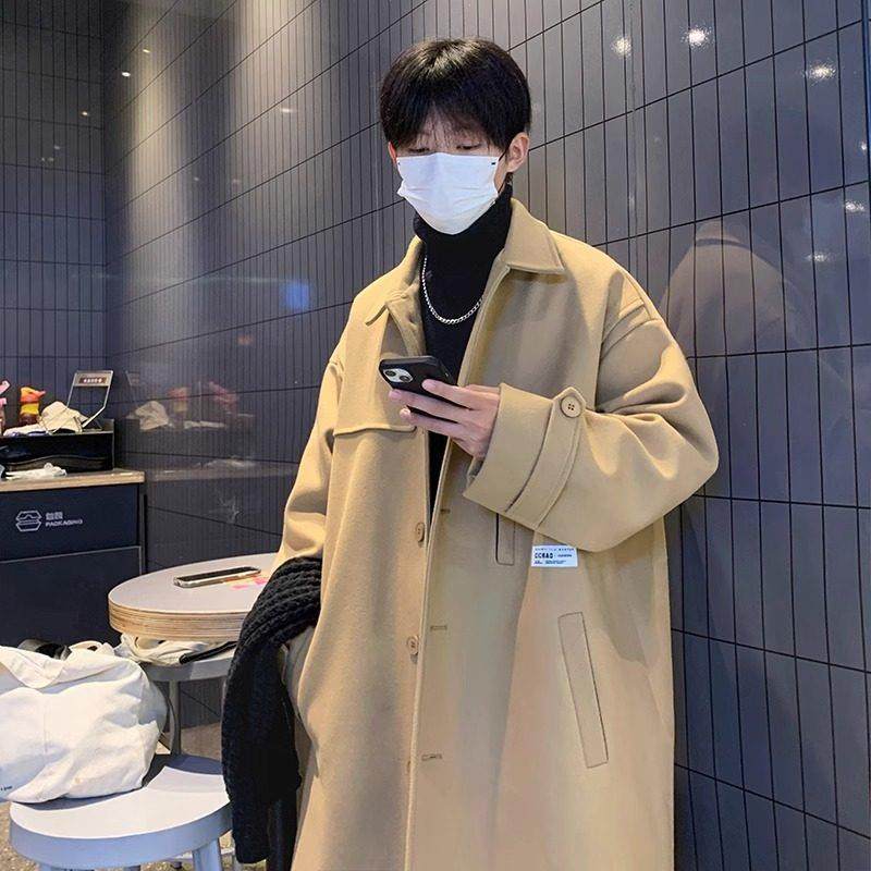 毛呢大衣男士秋冬季宽松休闲高级感纯色外套日系复古中长款风衣潮,淘宝优惠券,粉丝福利购,淘宝优惠卷