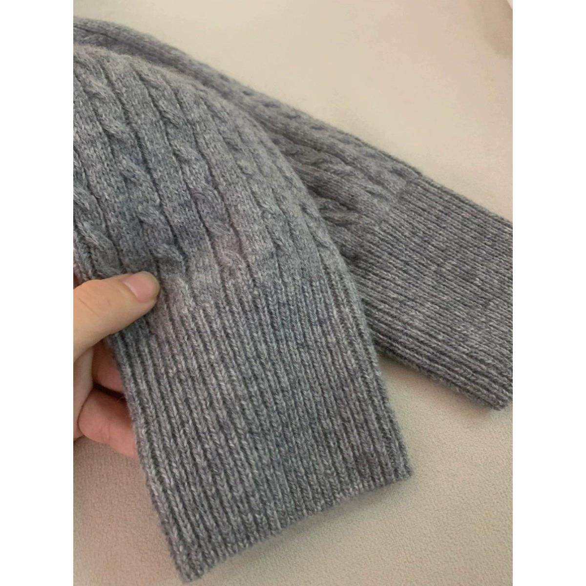 法国Rouje tusse灰色麻花毛衣外套女冬慵懒风羊毛加厚针织衫开衫,淘宝优惠券,粉丝福利购,淘宝优惠卷