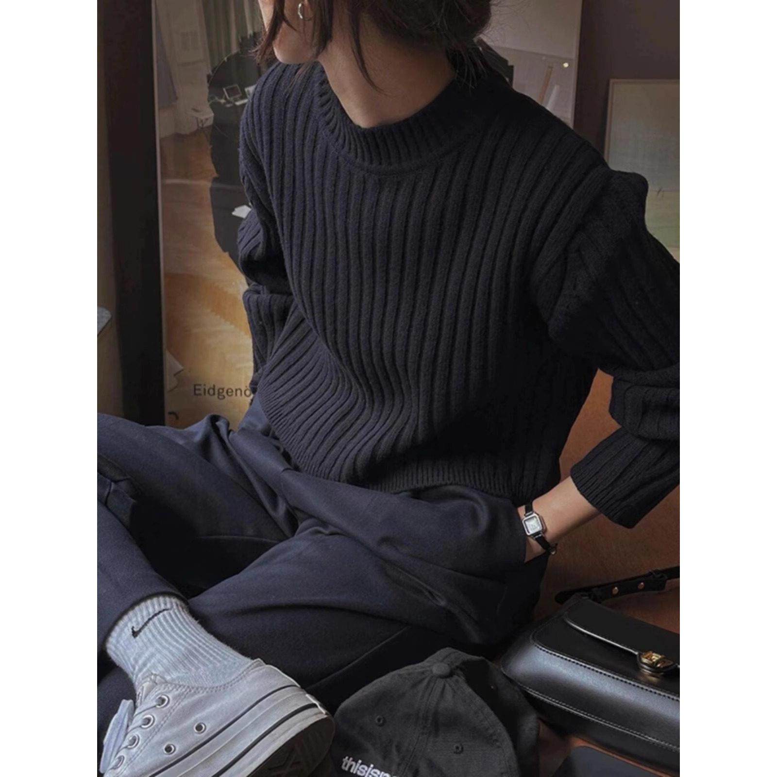 法国Rixo Rane 重磅推荐?复古黑色针织衫女打底百搭气质毛衣上衣,淘宝优惠券,粉丝福利购,淘宝优惠卷