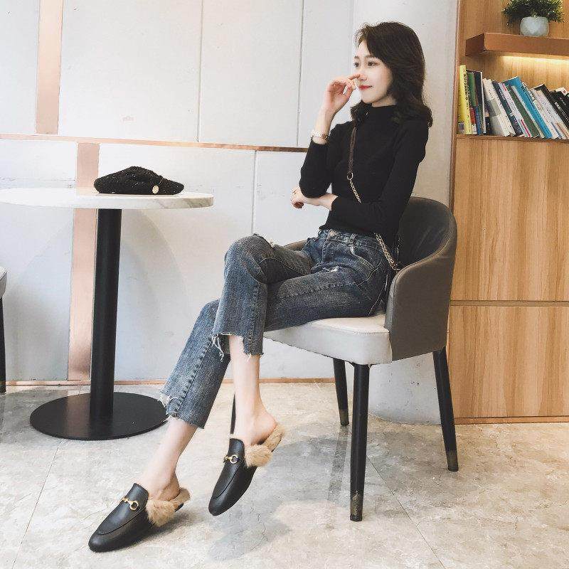 香港女外穿毛拖鞋2025秋冬新款骡子鞋兔毛趾半拖鞋懒平底鞋,淘宝优惠券,粉丝福利购,淘宝优惠卷